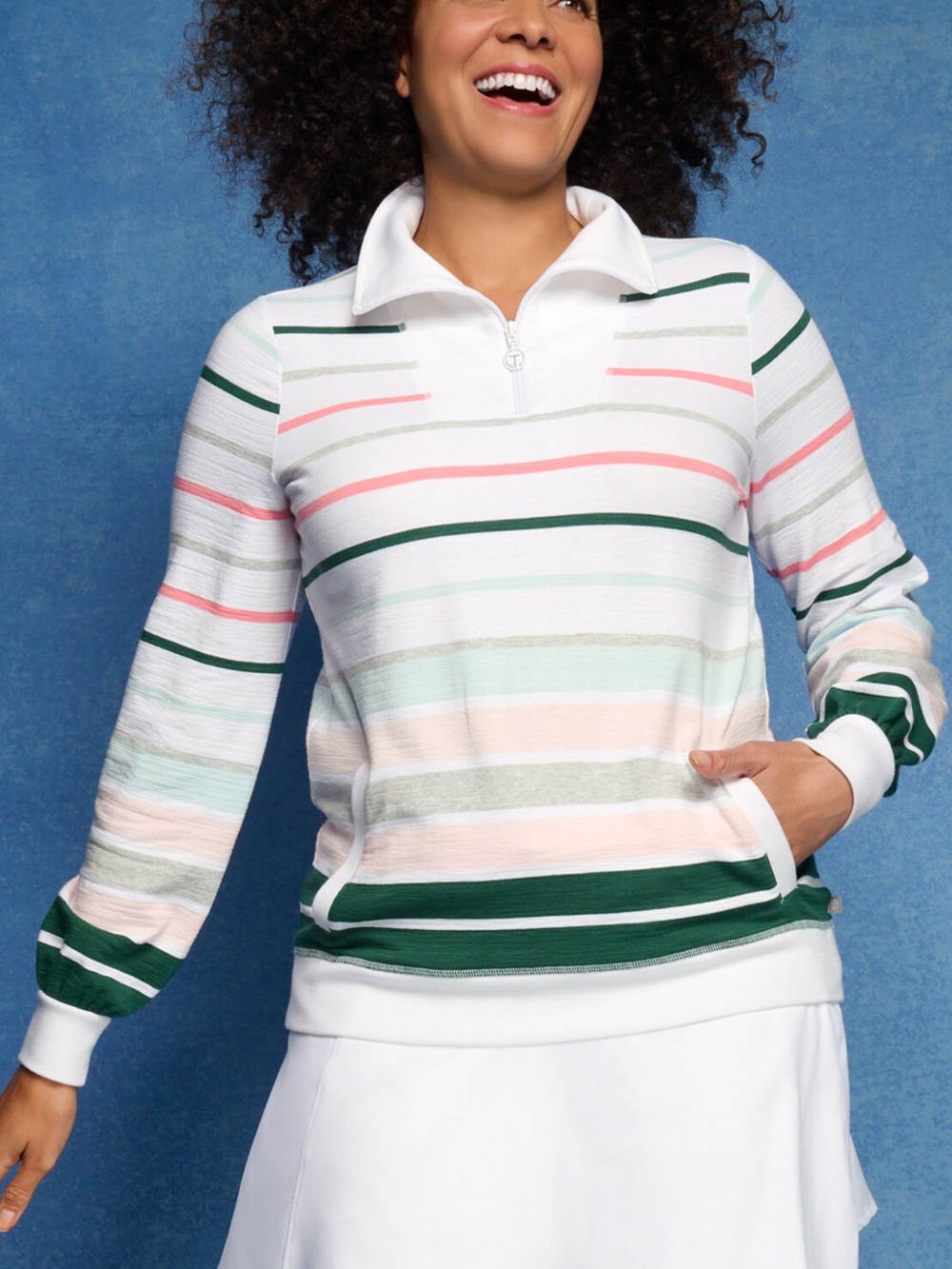 Talbots Cozy Crush Half-Zip Pullover Budding Stripe